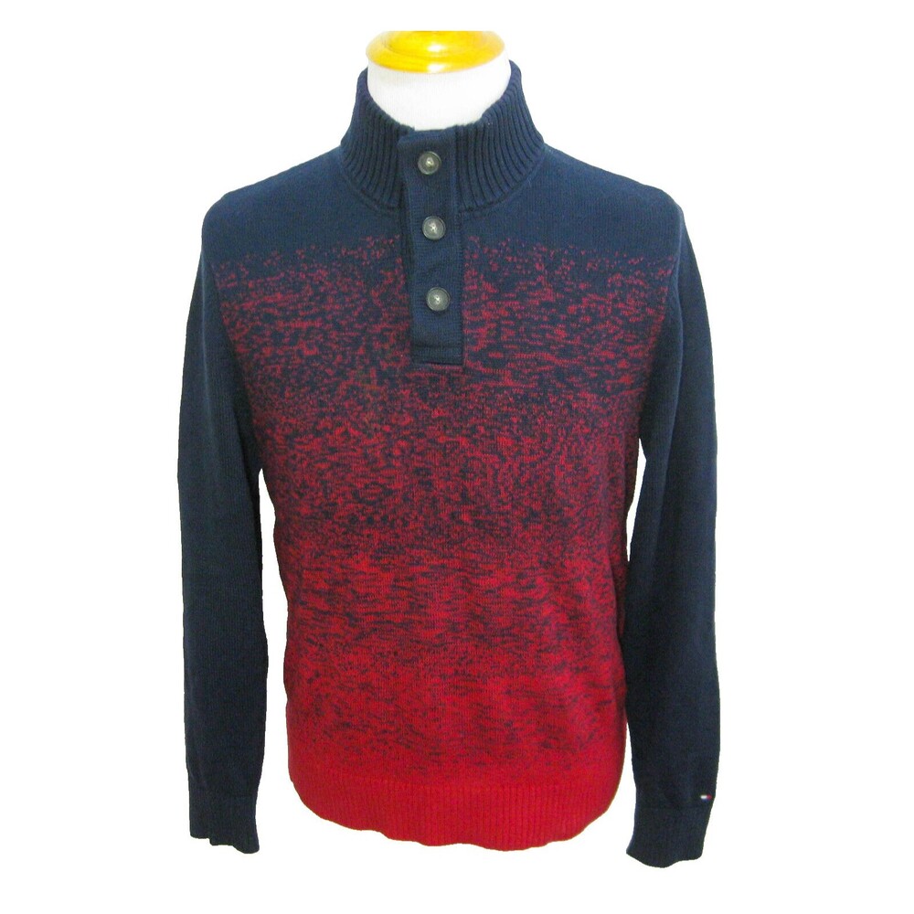 TOMMY HILFIGER Men's (Size Medium) Red Blue Long Sleeve High Neck Cotton Sweater